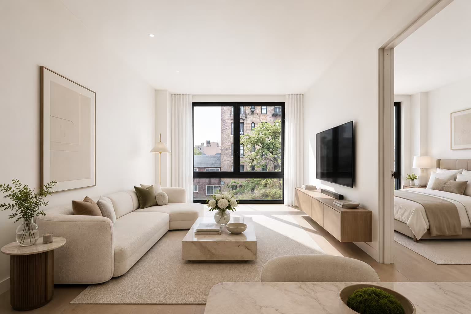 The Parisian one-bedroom living room with city views